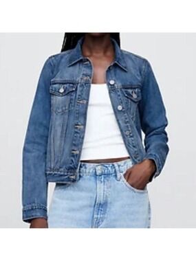 Old Navy Classic Blue Jean Jacket button up cotton blend sz medium button cuffs